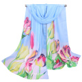 Популярные печатные цветок тюльпан оптом Малайзия макси хиджаб пузырь шифон шаль шарф